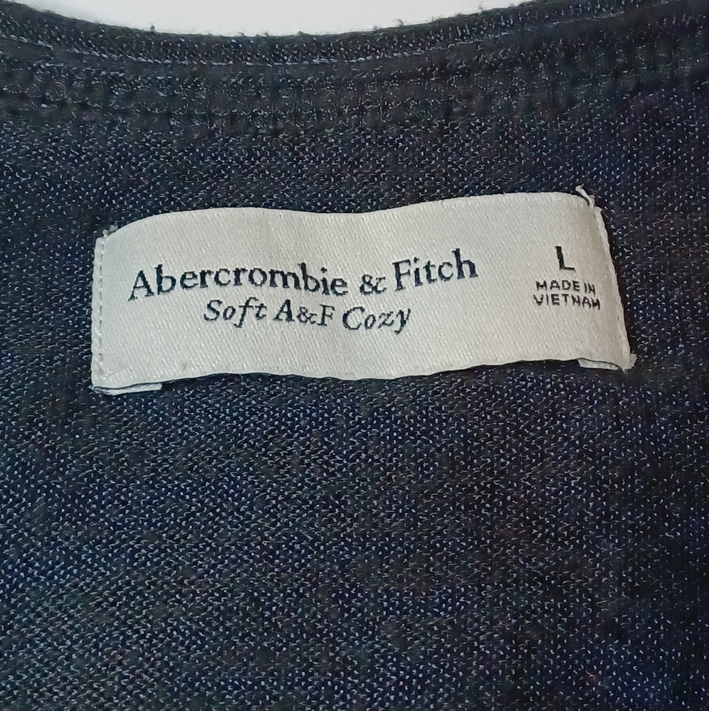 Abercrombie & Fitch Soft A&F Cozy Blue Black Heather VNeck Henley Sweater Size L - Picture 5 of 10